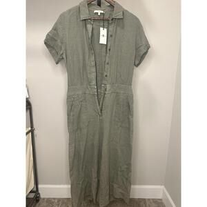 7 For All Mankind Linen Jumpsuit Gray Short Sleeve Button Pockets Women’s Size M
